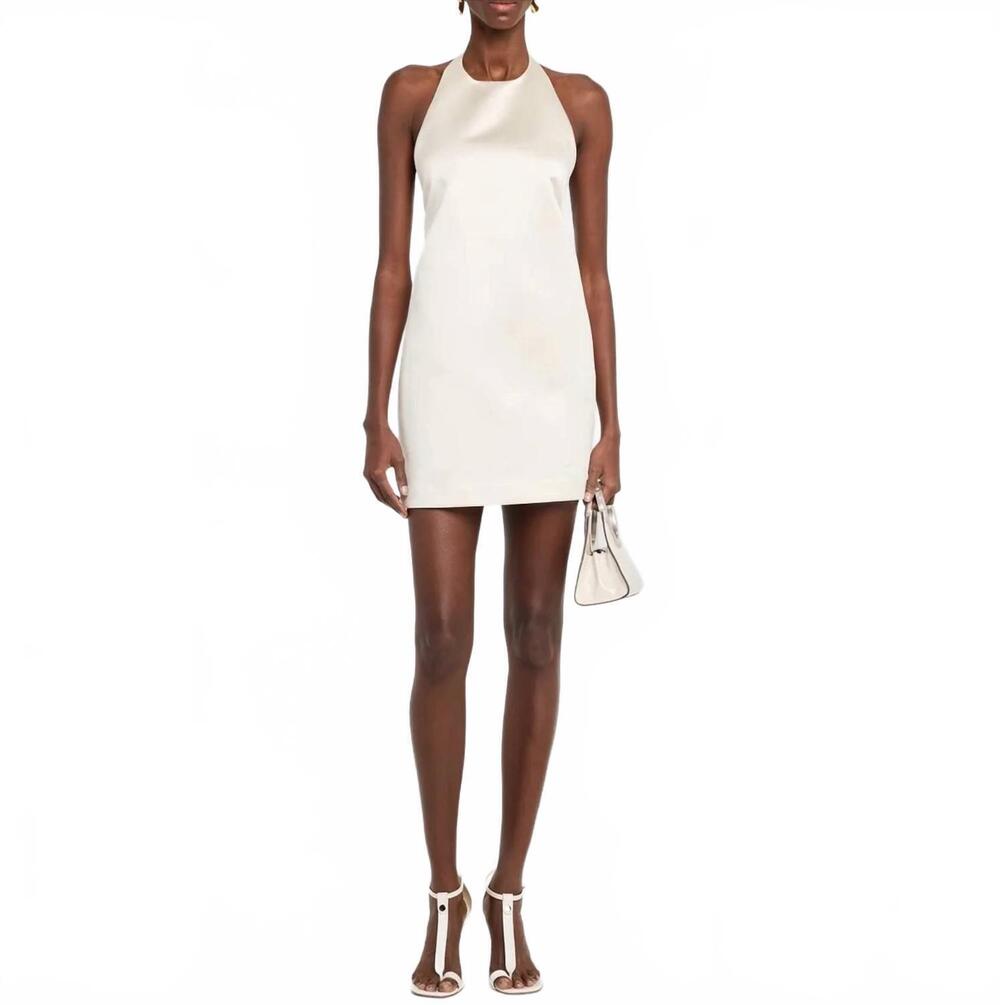 NEW A.L.C. sophia satin halter mini dress in off white